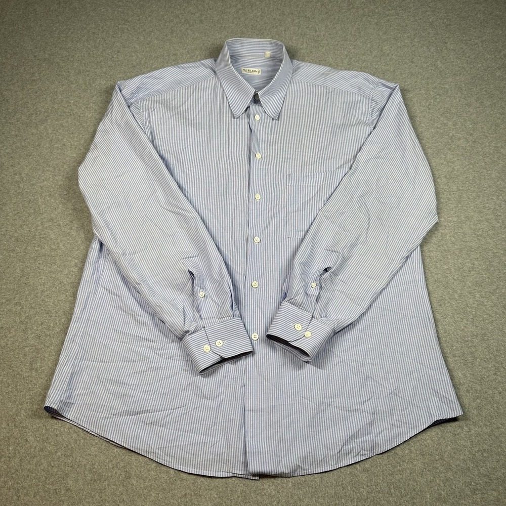 Vintage Pal Zileri Italy Blue Stripe Dress Shirt Mens 16 34/35 41 L Button Front